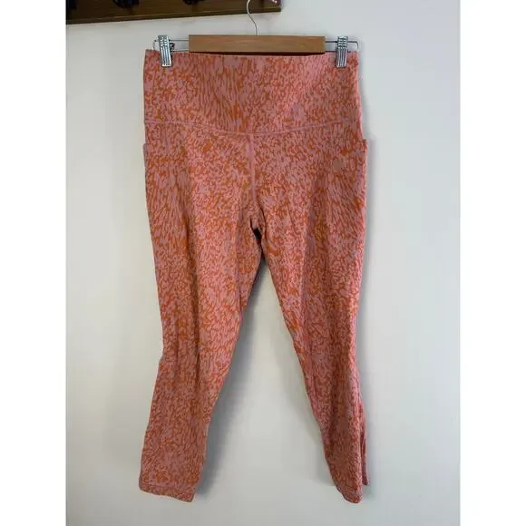 Athleta Salutation Stash Pocket Printed 7/8 Tight Women’s Large Pink Orange - Picture 4 of 5
